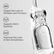Close-up of Multi-Peptide + HA Serum texture highlighting benefits for wrinkles, firmness, elasticity, and smoothness.